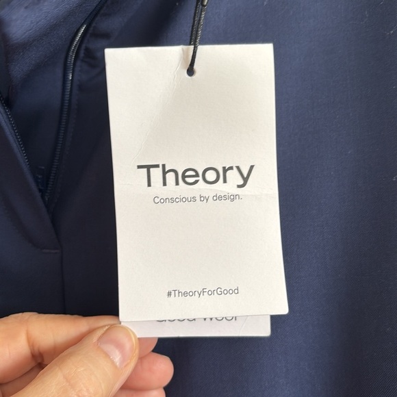 NWT Theory Demitria 4 Sea Blue traceable Wool flat front creased pants trousers - Picture 6 of 9